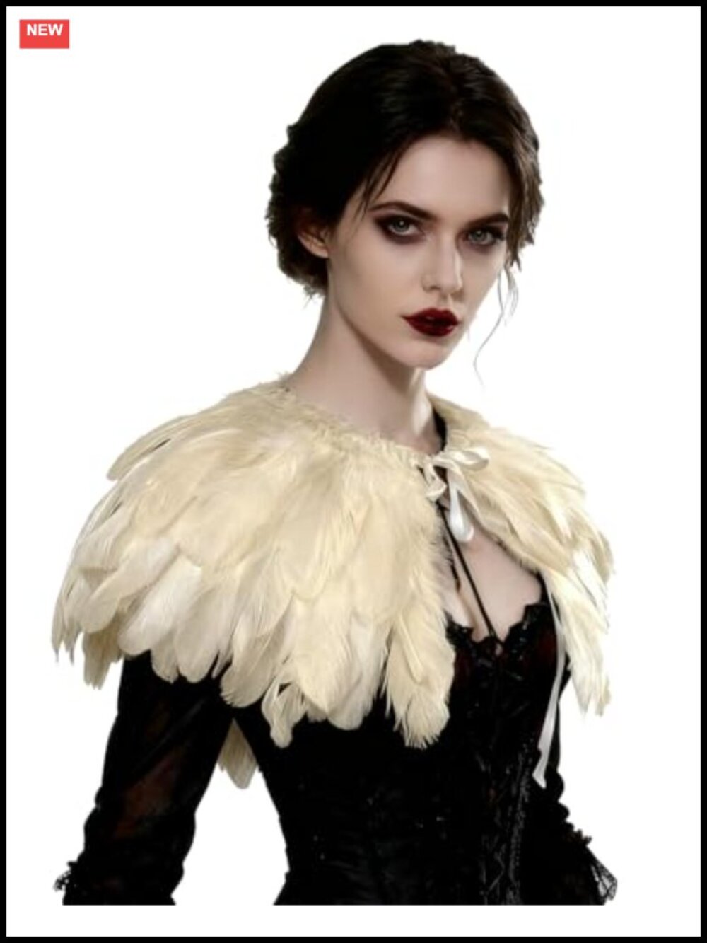 Real Natural Feather Cape Shawl Collar Gothic Costume Top
